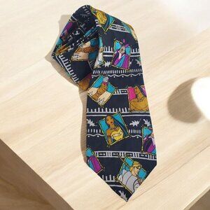 Pocahontas Men's Neck Tie 58 inches 100% silk‎ Black Handmade Disney Store Vtg